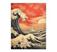 Artery8 Red Sunset Great Wave Dramatic Stormy Seascape Extra Large XL Wall Art Poster Print