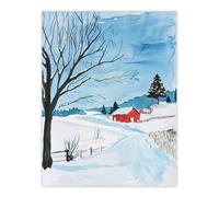Artery8 Red Swedish Cottage in Winter Snow Countryside Wall Art Print in Blue | Size: W12" x H16" Artery8 Blue W12" x H16"
