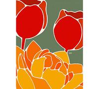 Artery8 Red Tulip Rennie Mackintosh Style Painting Premium Wall Art Canvas Print 18X24 Inch