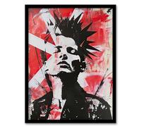 Red White Punk Portrait Street Art Mohawk Bold Framed Art Print Artery8 Red A4