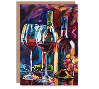 Artery8 Red Wine Lover Glasses Bottles Still Life Blank For Him Or Her Art Birthday Card