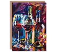 Artery8 Red Wine Lover Glasses Bottles Still Life Blank For Him Or Her Art Birthday Card