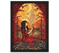 Artery8 Red Witch Concept Art Fire Priestess Art Nouveau Artwork Framed A3 Wall Art Print