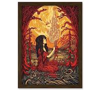 Artery8 Red Witch Concept Art Fire Priestess Art Nouveau Artwork Framed Wall Art Print A4