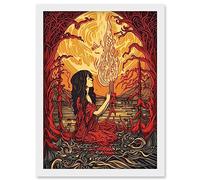 Artery8 Red Witch Concept Art Fire Priestess Art Nouveau Artwork Framed Wall Art Print A4