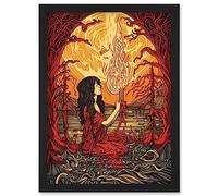 Artery8 Red Witch Concept Art Fire Priestess Art Nouveau Artwork Framed Wall Art Print A4