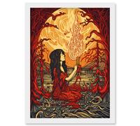 Artery8 Red Witch Concept Art Fire Priestess Art Nouveau Artwork Framed Wall Art Print A4