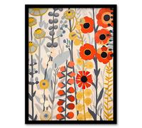 Artery8 Red Yellow Wildflowers Painting Rustic Floral Framed Art Print | Size: A4 Artery8 Multicolor A4