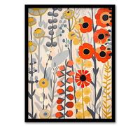 Artery8 Red Yellow Wildflowers Painting Rustic Floral Living Room Artwork Framed Wall Art Print A4