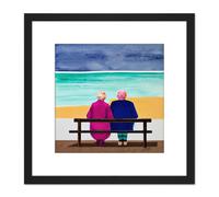Artery8 Reflecting On Reflection Elderly Couple Looking Out To Sea Square Wooden Framed Wall Art Print Picture 8X8 Inch in Black Artery8 Black