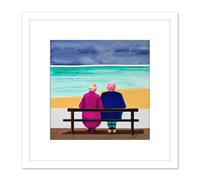 Artery8 Reflecting On Reflection Elderly Couple Looking Out To Sea Square Wooden Framed Wall Art Print Picture 8X8 Inch in White Artery8 White