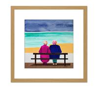 Artery8 Reflecting On Reflection Elderly Couple Looking Out To Sea Square Wooden Framed Wall Art Print Picture 8X8 Inch in Light Oak Artery8 Light Oak