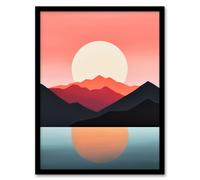 Artery8 Reflecting Sea At Sunrise Calming Minimalist Painting Orange Glow Artwork Framed Wall Art Print A4 in Black Artery8 Black A4