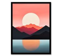 Artery8 Reflecting Sea At Sunrise Calming Minimalist Painting Orange Glow Artwork Framed Wall Art Print 18X24 Inch