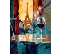 Artery8 Reflections of Paris Eiffel Tower Oil Painting Restaurant Street Table Red Wine Large Wall Art Poster Print Thick Paper 18X24 Inch