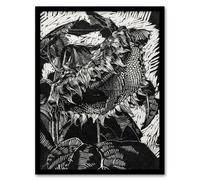 Artery8 Reijer Stolk Sunflower Abstract Black White Flower Framed Wall Art Print A4