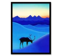 Artery8 Reindeer Arctic Landscape Snow Dawn Watercolour Living Room Artwork Framed Wall Art Print 18X24 Inch