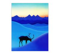 Artery8 Reindeer Arctic Landscape Snow Dawn Watercolour Living Room Extra Large XL Wall Art Poster Print