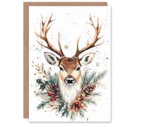 Artery8 Reindeer Head and Pine Cone Holly Blank For Him Or Her Art Xmas Festive Christmas Card