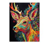Wall Art Print Reindeer Rainbow Abstract Floral Pattern Stag Head Vibrant Bold Bright Colourful Painting Poster Artery8 Multi W24 inch x H32 inch