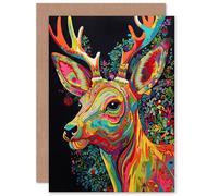 Artery8 Reindeer Rainbow Floral Stag Vibrant Bold Bright for Wife Her Mum Sister Daughter Mom Gran Nan Birthday Thank You Congrats Blank Art Greeting Card