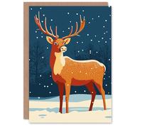 Artery8 Reindeer Winter Forest Arctic Snow Blank For Him Or Her Art Xmas Festive Christmas Card