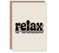 Artery8 Relax Colourful Retro Rainbow Font Typography Birthday Greeting Card in Beige Artery8 Beige