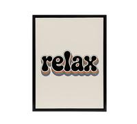 Artery8 Relax Colourful Retro Rainbow Font Typography Framed Canvas Art Print in Beige | Size: W24" x H32" Artery8 Beige W24" x H32"