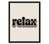 Artery8 Relax Colourful Retro Rainbow Font Typography Framed Wall Art Print 12X16"