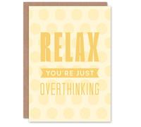 Artery8 Relax You Are Just Overthinking Pastel Polka Dot Greeting Card in Yellow Artery8 Yellow