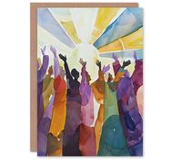 Artery8 Religious Choir Praise Stained Glass Watercolour Birthday Art Card Artery8 Multicolor