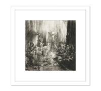 Artery8 Rembrandt Christ Crucified Between Two Thieves 8X8 Inch Square Wooden Framed Wall Art Print Picture with Mount in White Artery8 White