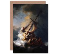 Artery8 Rembrandt Christ In Storm On Lake Of Galilee Old Painting Greetings Card in Dark Grey Artery8 Dark Grey