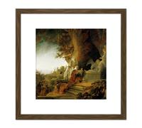 Artery8 Rembrandt Christ & St Mary Magdalen At The Tomb 8X8 Inch Square Wooden Framed Wall Art Print Picture with Mount in Brown Artery8 Brown