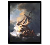 Wall Art Print Old Master Painting Rembrandt Christ Storm On Sea Of Galilee 1633 Disciples Biblical Scene Art Framed Artery8 Black W12 inch x H16 inch
