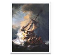 Wee Blue Coo Rembrandt Christ Storm On Lake Of Galilee Old Painting Art Print Framed Poster Wall Decor 12X16 Inch