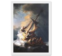 Rembrandt Christ Storm On Lake Of Galilee Sailing Ship A4 Artwork Framed Wall Art Print Artery8 White One Size