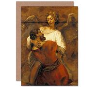 Artery8 Rembrandt Jacob Wrestling With The Angel Fine Art Greeting Card Plus Envelope Blank Inside