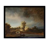 Artery8 Rembrandt Landscape With A Stone Bridge Landscape Art Print Framed Poster Wall Decor 12x16 inch