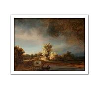 Artery8 Rembrandt Landscape With A Stone Bridge Landscape Artwork Framed Wall Art Print 18X24 Inch