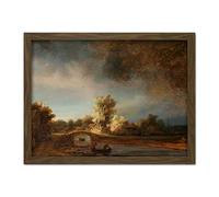 Artery8 Rembrandt Landscape With A Stone Bridge Landscape Artwork Framed Wall Art Print 18X24 Inch