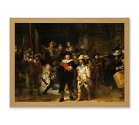 Rembrandt Night Watch Scene The Shooting Company Artwork Framed Wall Art Print A4 Artery8 Light Oak One Size