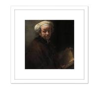 Artery8 Rembrandt Self Portrait Apostle Paul Life Drawing 8X8 Inch Square Wooden Framed Wall Art Print Picture with Mount in White Artery8 White
