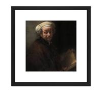 Artery8 Rembrandt Self Portrait Apostle Paul Life Drawing 8X8 Inch Square Wooden Framed Wall Art Print Picture with Mount in Black Artery8 Black