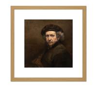 Artery8 Rembrandt Self Portrait Cropped 8X8 Inch Square Wooden Framed Wall Art Print Picture with Mount in Light Oak Artery8 Light Oak