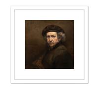 Artery8 Rembrandt Self Portrait Cropped 8X8 Inch Square Wooden Framed Wall Art Print Picture with Mount in White Artery8 White