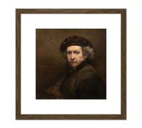 Artery8 Rembrandt Self Portrait Cropped 8X8 Inch Square Wooden Framed Wall Art Print Picture with Mount in Brown Artery8 Brown