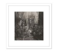 Artery8 Rembrandt The Three Crosses Painting 8X8 Inch Square Wooden Framed Wall Art Print Picture with Mount in White Artery8 White