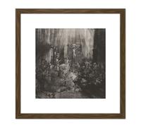 Artery8 Rembrandt The Three Crosses Painting 8X8 Inch Square Wooden Framed Wall Art Print Picture with Mount in Brown Artery8 Brown