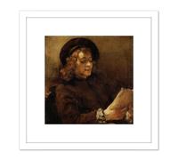 Artery8 Rembrandt Titus Van Rijn The Artists Son Reading 8X8 Inch Square Wooden Framed Wall Art Print Picture with Mount in White Artery8 White